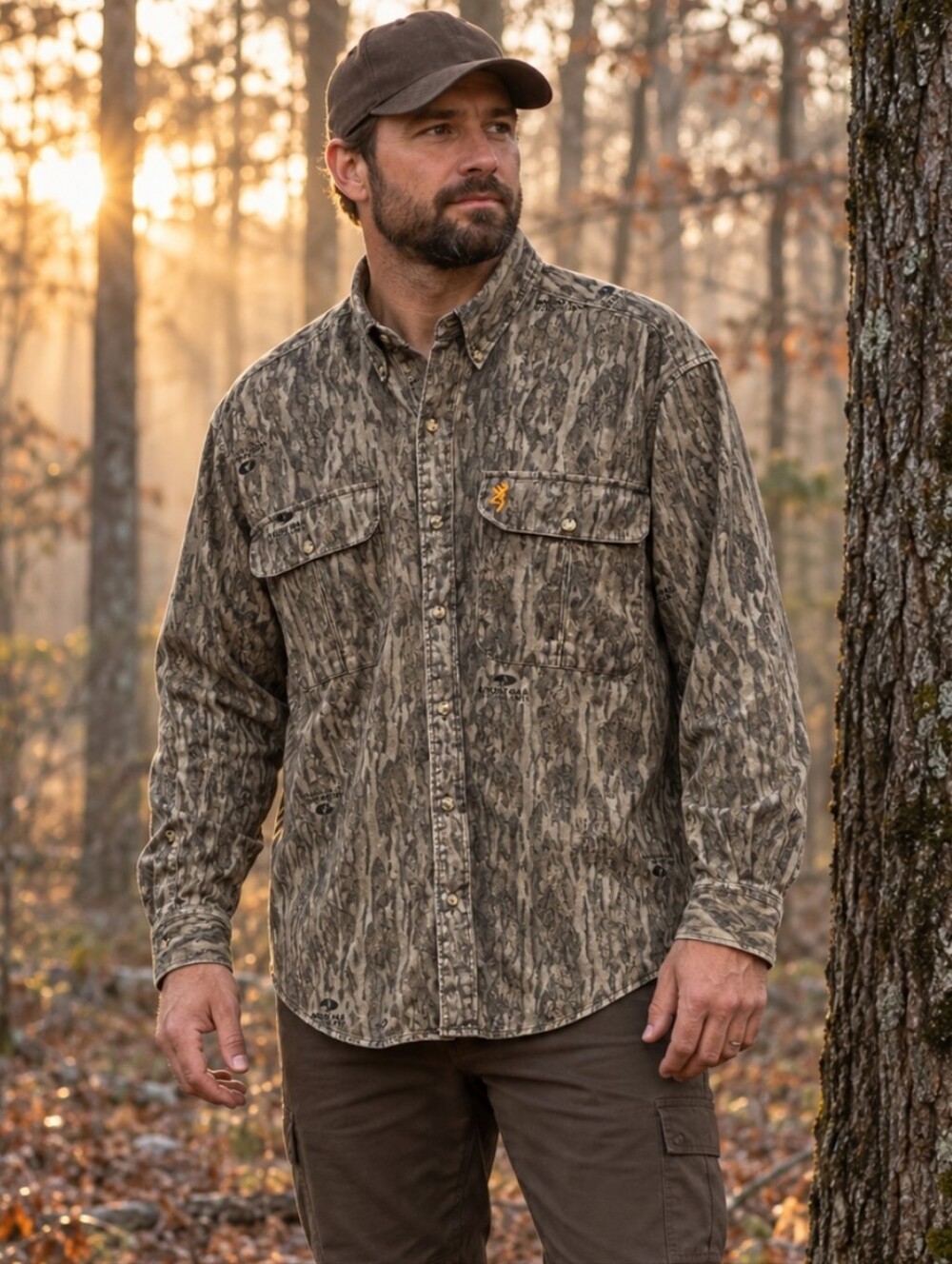 Browning Mossy Oak Bottomland Camo Hunting Button Up Shirt Men’s XL